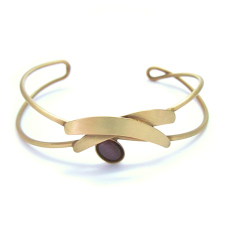 Plum Catsite Brushed Gold Plated Cross-over Cuff Bracelet - Click Image to Close